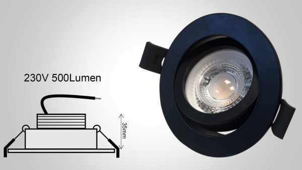 5W LED Premium Einbaurahmen 230V-dimmbar schwenkbar schwarz 3000K