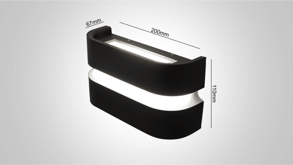 Designer-Wandlampe 20cm IP42 23W Gehäuse schwarz mit Streifenbeleuchtung mittel