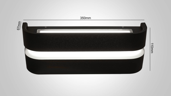 Designer-Wandlampe 35cm IP42 40W Gehäuse schwarz mit Streifenbeleuchtung groß