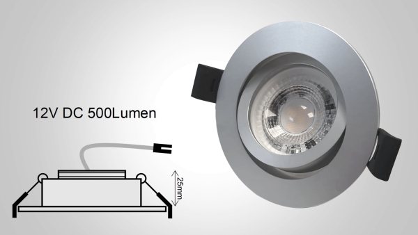 5W LED Premium Einbaurahmen 12V DC schwenkbar Aluminium-silber Schutzkleinspannung dimmbar 3000K