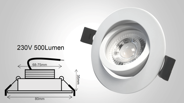 5W LED Premium Einbaurahmen 230V-dimmbar schwenkbar weiss 3000K