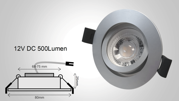 5W LED Premium Einbaurahmen 12V DC schwenkbar Aluminium-silber Schutzkleinspannung dimmbar 3000K
