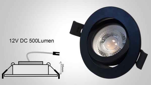 5W LED Premium Einbaurahmen 12V DC schwenkbar schwarz Schutzkleinspannung dimmbar 3000K