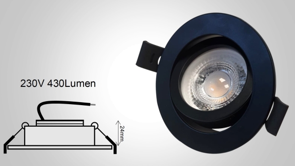 5,6W LED Premium Einbaurahmen 230V-dimmbar schwenkbar schwarz 3000K