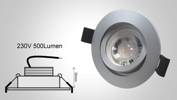 5W LED Premium Einbaurahmen 230V-dimmbar schwenkbar Aluminium-silber 3000K