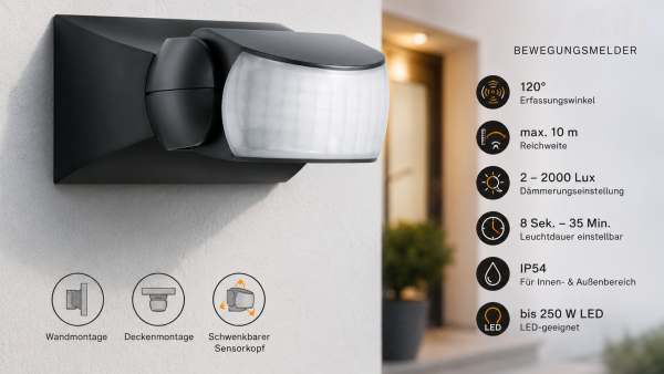 Steinel PIR Bewegungsmelder IP54 Infrarot schwarz IS 1